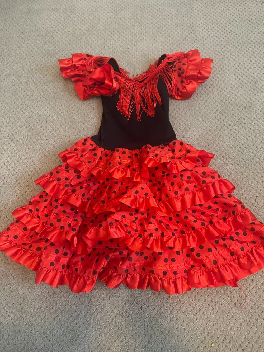 Girls Spanish Flamenco Dress Red Black Polka Dot Size 2